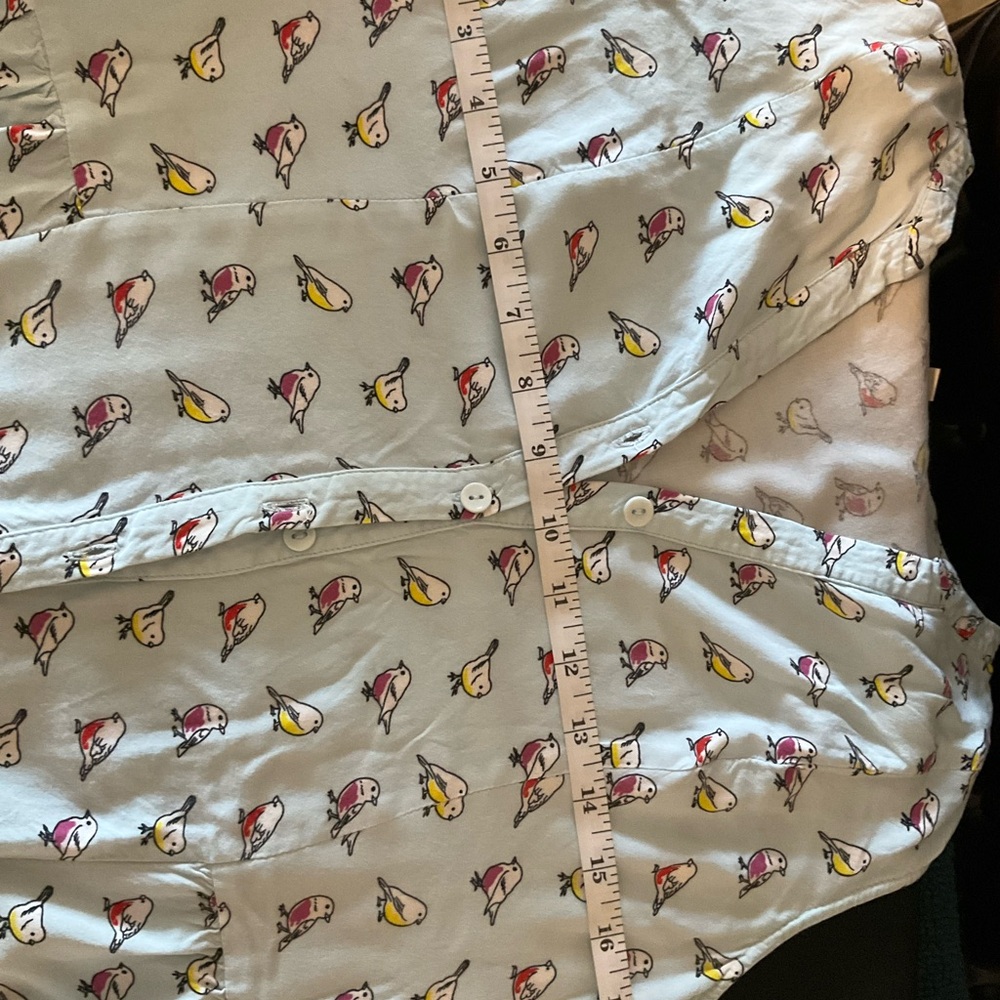 Modcloth Blue Bird Print Buttoned Mandarin Collar Blouse - Picture 8 of 9